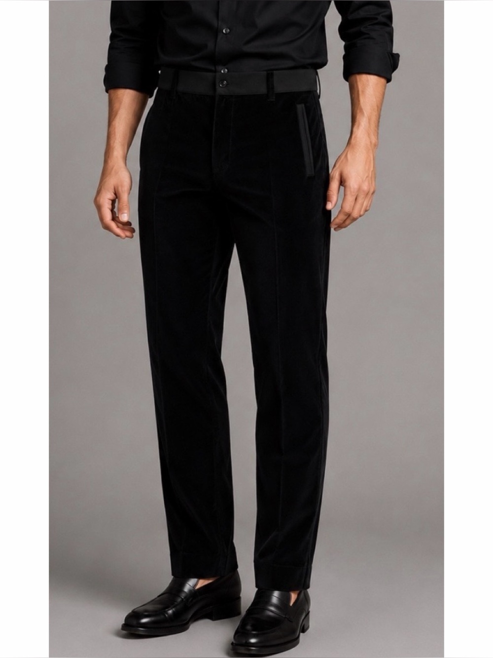 DOLCE & GABBANA • Black Velvet Tailored Tuxedo Dress Trouser Pants, IT 58